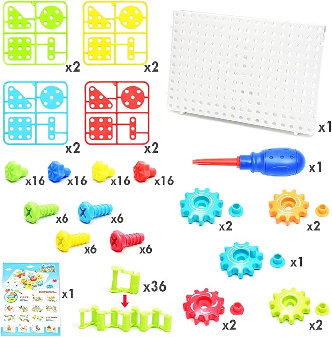 ChuburD 177pcs Kid's Building Toys, Interlocking Gear Set Building Blocks, Kids Play Toolbox, Drive Belt Gears, for Classroom Learning, Kids' Party, for 3 and Up