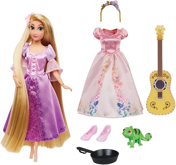 Disney Store Girl's Princess Story Doll (Rapunzel from Tangled) 11 Inches, Includes Coloring Book and Additional Dress, Princess Doll in Classic Outfit, Princess Toys