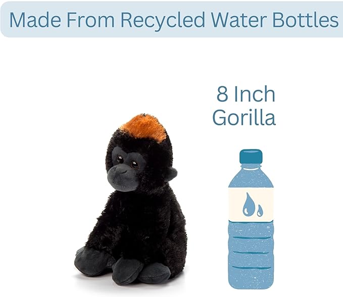 The Petting Zoo Gorilla Stuffed Animal Plushie, Gifts for Kids, Scoopz Wildlife Animals, Black Gorilla Plush Toy, 8 inches