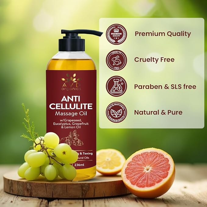 AVD Organics AntiCellulite Massage Oil 236 ml | Elevate Your Massage Rituals with This Oil Offering Deep Skin Nourishment and a Soothing Aromatic Touch| 8 fl.oz