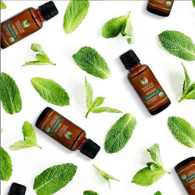 Paradise Springs Organic Spearmint Essential Oil, 100% Pure and Natural Organic Spearmint Essential Oil for Diffusers for Home Aromatherapy, Massage, Humidifiers, 1 fl oz (30ml)