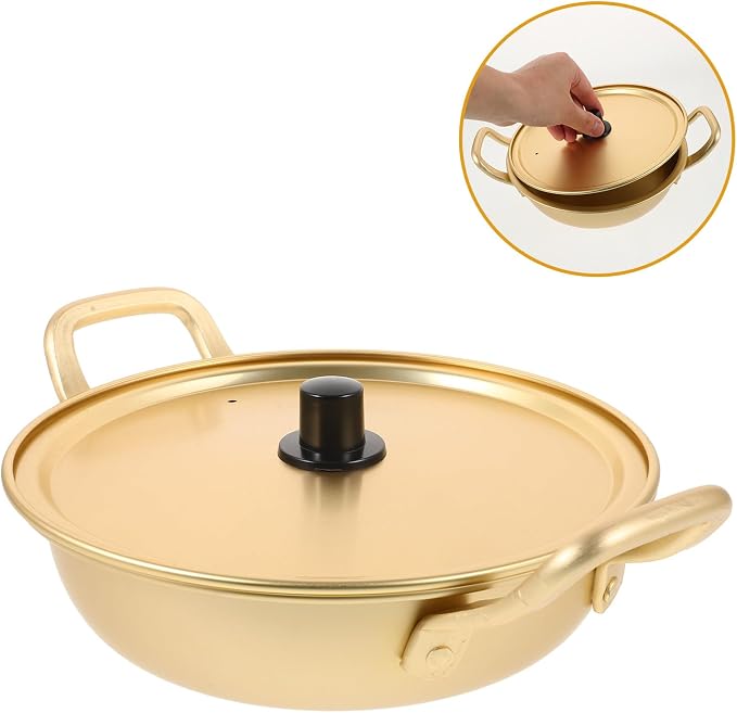 Aluminum Noodle Pot with Double Ears 18cm Non-stick Korean Ramen Stockpot Portable Cooking Pot for Household Soup and Ramen Preparation