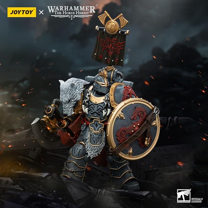 JOYTOY Warhammer 40K 1/18 Action Figures, Space Wolves Legion Praetor with Power Axe and Combat Shield Pistol for Collectors & Decor, Ideal Gift for Christmas, Character Figure - JT-00133
