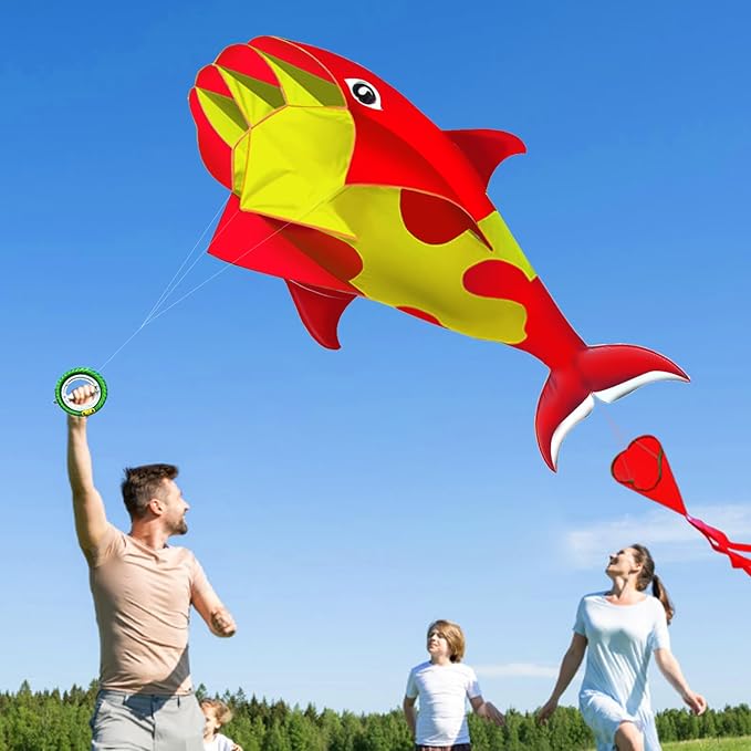 HENGDA KITE 3D Kite for Kids and Adults,Easy to Fly,Excellent Fabric and Structure Design,Huge Frameless Soft Parafoil Giant Whales Dolphins Kite