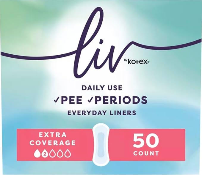Liv by Kotex Period & Pee Daily Panty Liners, Extra Coverage, 50 Count