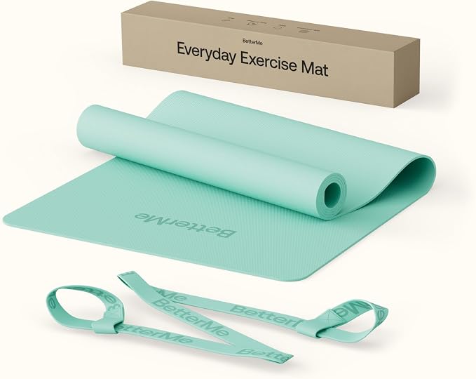BetterMe Yoga Mat - Non-Slip Exercise Mat for Women - Cushioned Pilates Mat for Home Workouts, Stretching & Hot Yoga - Portable Fitness Mat with Strap