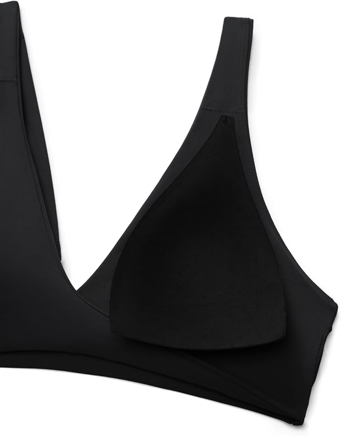 CRZ YOGA Butterluxe Front Twist Deep V Neck Sports Bras for Women - Wide Straps Padded U Back Yoga Crop Top