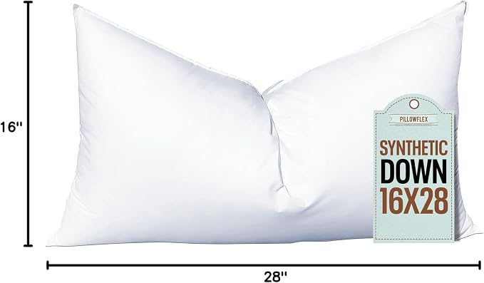 Pillowflex Synthetic Down Pillow Insert 16x28 in - Karate Chop Pillow | Large Rectangle Sham Form, Plush Polyester Cotton Blend, Cloud-Like Comfort, Clump-Resistant Fill, Smooth Elegant Finish