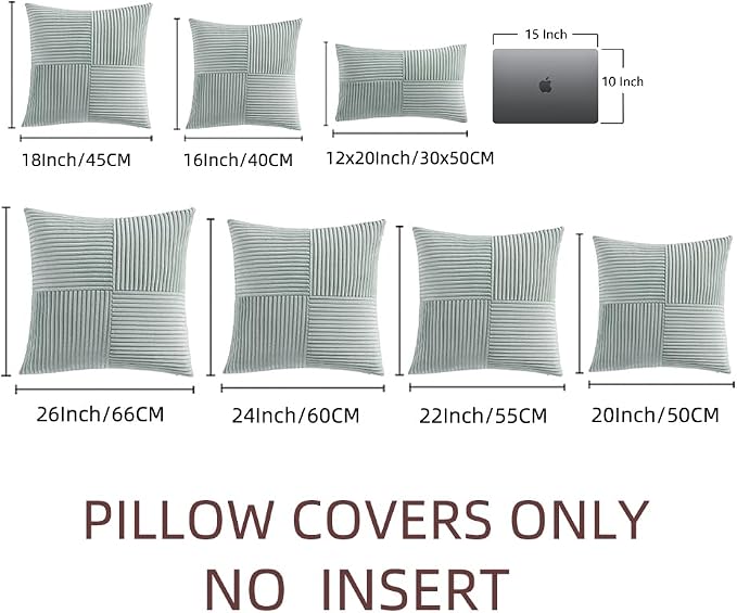 Fancy Homi 2 Packs Grey Blue Samll Decorative Throw Pillow Covers 14x14 Inch with for Couch Bed Sofa, Rustic Farmhouse Boho Home Decor, Soft Corss Patchwork Corduroy Square Cushion Case 35x35 cm