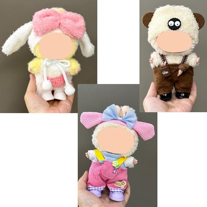 Clothes for Lebubu Dolls 17cm, Labooboo Doll Clothing Accessories Set, Lububu Designer Clothes Outfits for Plush Dolls 7 Inch, Brown Sheep, White Rabbit, Pink Rabbit, Bunny Outfits