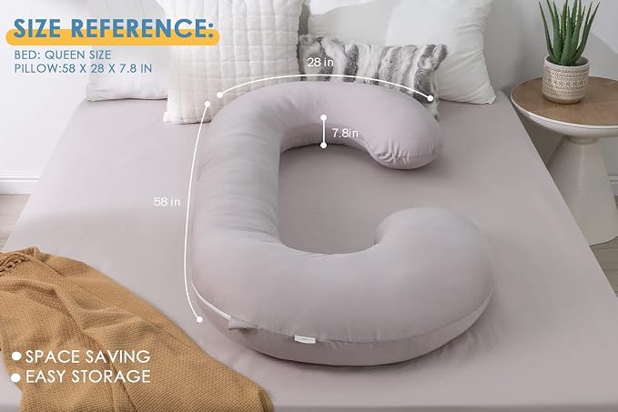 INSEN Cooling Pregnancy Pillow, Maternity Pillow with Tencel Cover,C Shaped for Pregnant and Side Sleeping, Sliver Gray