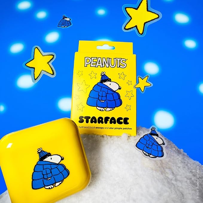Starface Hydro-Star Big Snoopy Blue Puffer Compact Kit, Absorb Fluid and Reduce Redness, Vegan and Cruelty-Free Skincare (32 Count)