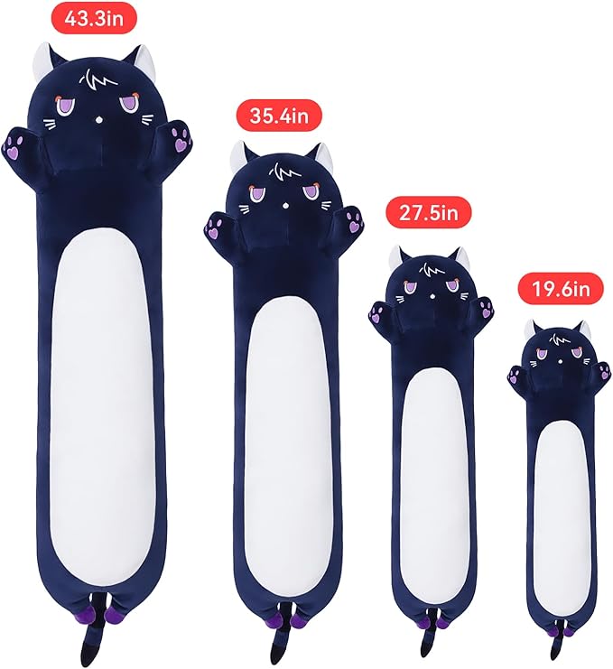 Long Cat Body Pillow for Kids, Cute Cat Stuffed Animals Gifts for Girls, Long Cat Plush Toy for Birthday, Soft Cat Plushies Pillow (DevilCAT with Claws, 19.6in/50cm)