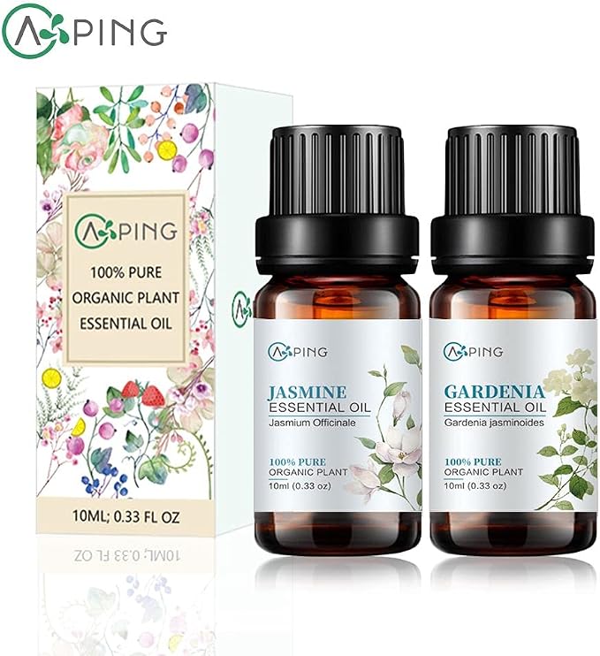Gardenia & Jasmine Essential Oils - 100% Pure Organic Natural Plant Oils for Diffuser, Aroma, Spa, Massage, Yoga, Perfume, 2x10ML