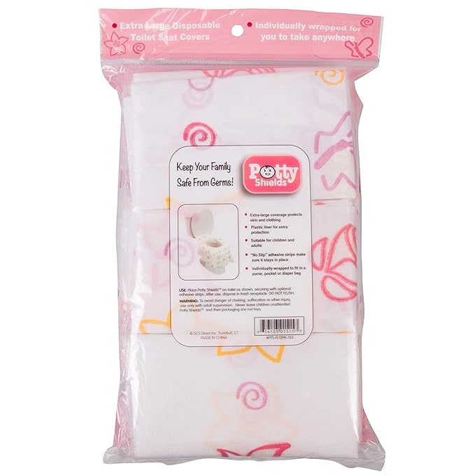 Toilet Seat Covers Disposable (12 Pack, Floral) - XL Waterproof Toilet Cover for Toddlers, Kids & Adults - Portable & Individually Wrapped for Travel, Potty Training & Public Restrooms