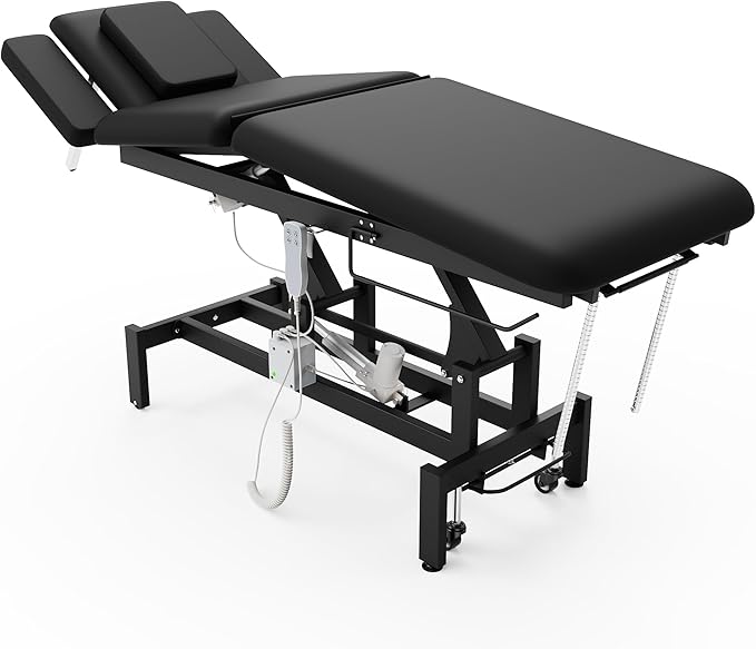 Dolonm 2 Motors Electric Massage Table, Hydraulic Electric Lift Adjustable Waist and Height Lifting Functions for Treatment, Physical Therapy, Spinal Massage, Facial Spa, Waxing, Tattooing - Black