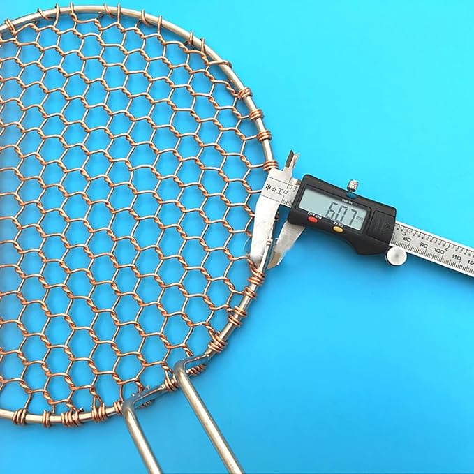 Copper Barbecue Grill Netting with Handle Round Barbecue Wire Mesh Steaming Cooling Baking Net for Korean BBQ