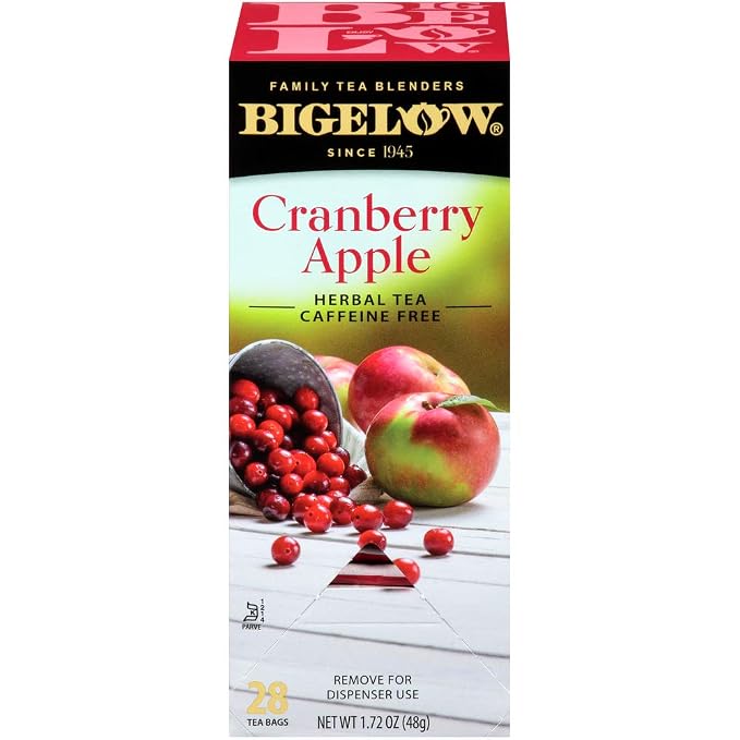 Bigelow Cranberry Apple Herbal Tea Bags 28-Count Box (Pack of 3) Cranberry Apple Hibiscus Flavored Herbal Tea Bags All Natural Non-GMO