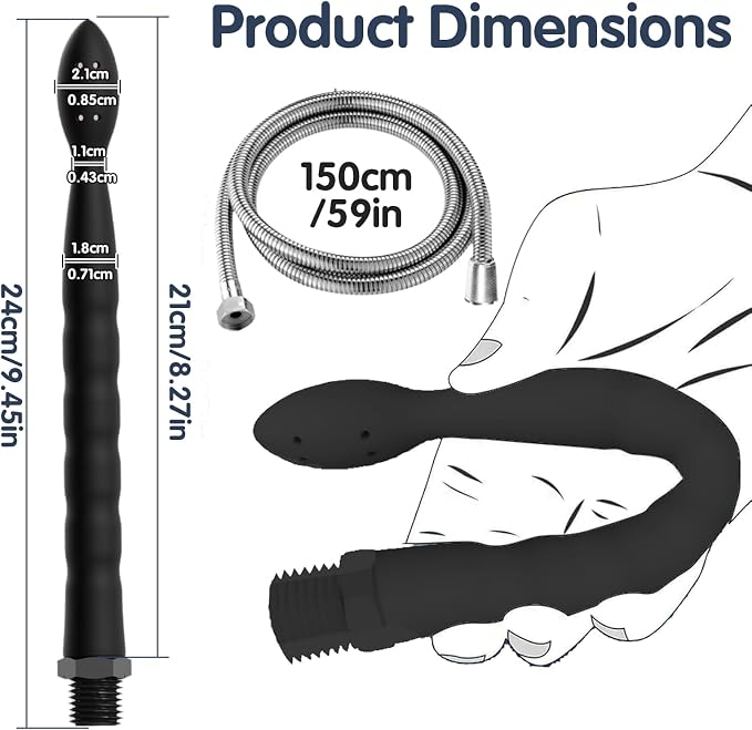 Premium Shower Enema Kit with 59-Inch Hose & 24cm Silicone Nozzle with 8 Holes - Anal and Vaginal Douche System for Colon Cleansing, Enema Irrigator Kit for Men and Women