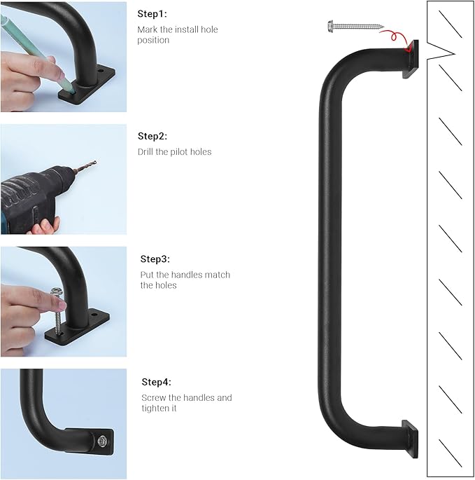 ESPETS 17 Inch 6 Pieces Black Metal Safety Handles for Playground - Swing Set Accessories Grab Handles, Playset Hand Grips, Indoor Monkey Bars for Jungle Gym, Playhouse, Climbing Frame
