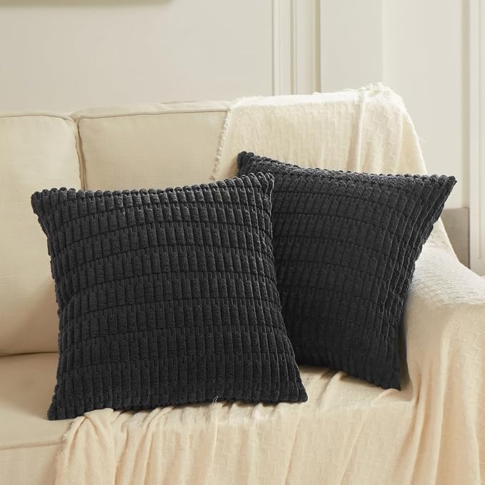 Fancy Homi 4 Packs Decorative Throw Pillow Covers for Living Room Couch Bed, Modern Farmhouse Boho Home Décor Accent Cushion Case, 20" x 20", Black