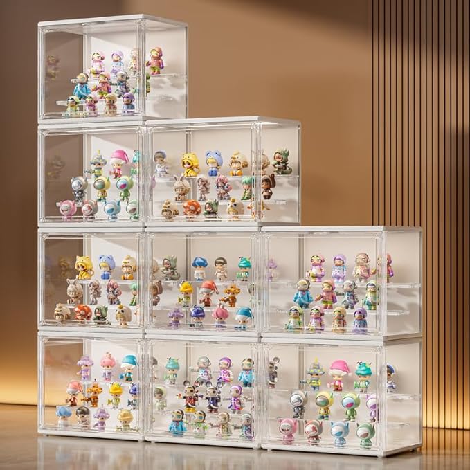 3 Tiers Clear Display Case with Lights, Acrylic Storage Organizers Box with Magnetic Door, Acrylic Dustproof Showcase for Collectibles Action Figure((1, White Medium)