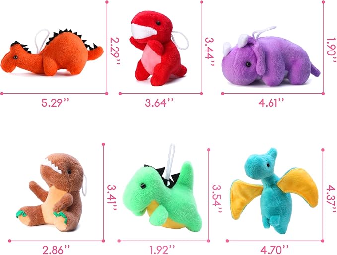 18 Pack Plush Dinosaur Toys Bulk, Mini Soft Stuffed Animal Cute Dinosaur Figures, Keychain Decoration for Goodie Bag Filler, Claw Machine, Treasure Chest Prizes, Birthday Party Favor for Kids