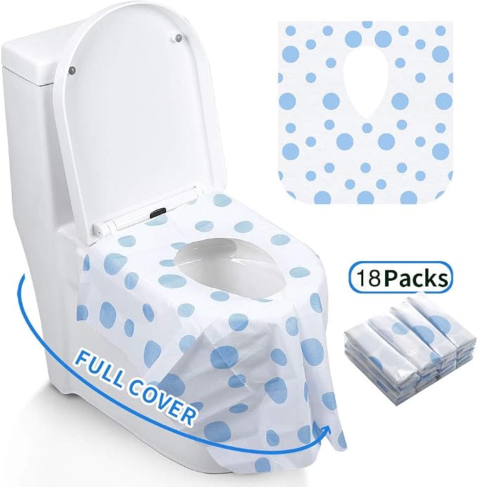 Toilet Seat Covers Disposable, Famard Extra Large Portable Potty Seat Covers for Toddlers, Soft and Waterproof Travel Potty Training Seat for Kids with Individually Wrapped, 18 Count (Pack of 1)