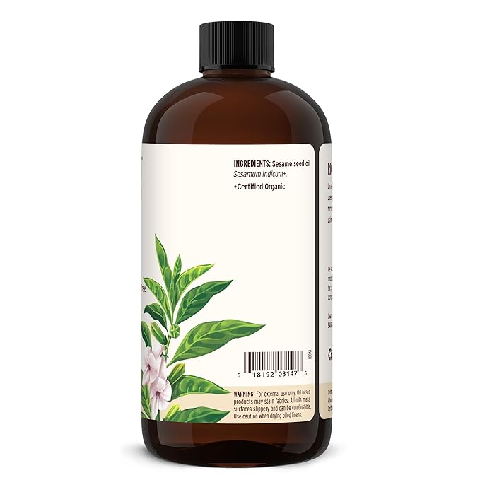 Banyan Botanicals Organic Unrefined Sesame Oil – Rich & Warming Ayurvedic Massage Oil for Body & Scalp – Traditional Abhyanga Oil for Deep Tissue Grounding & Recovery – 24 oz – USDA Organic