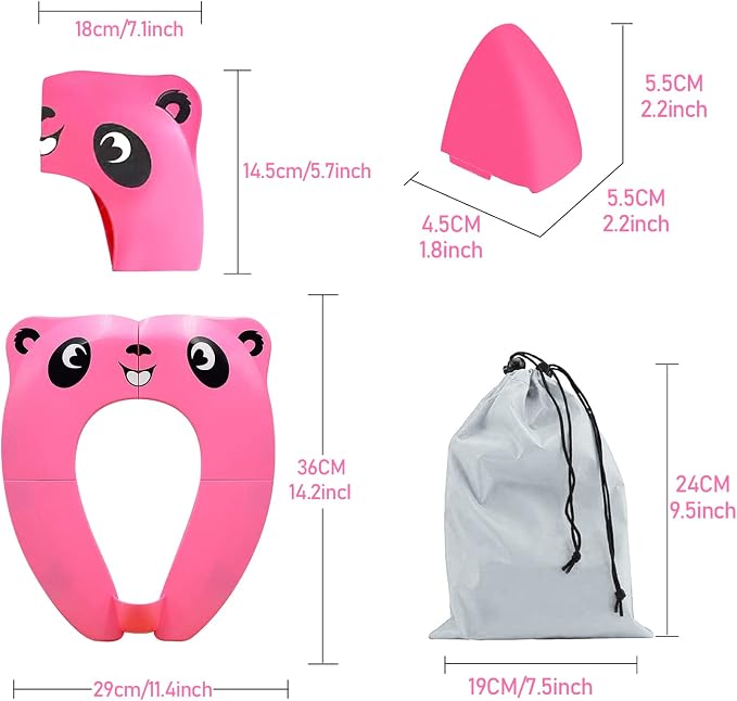 Folding Toilet Seat Toddler, Portable Toilet Training Seat for Kids, Foldable Travel Toddler Toilet Seat in ABS Material with 8 Anti Slip Silicon Pads and 1 Carry Bag, Pink Panda