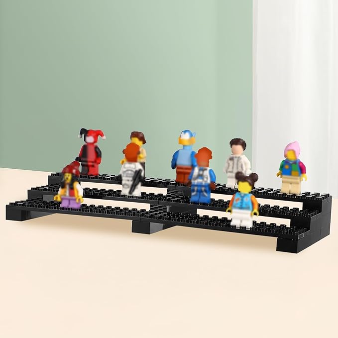 Minifigures Display Stand, for Lego Minifigure Display Case 3-Tier Mini Figure Shelves Compatible Action Figures Legos Lovers Gift, Black