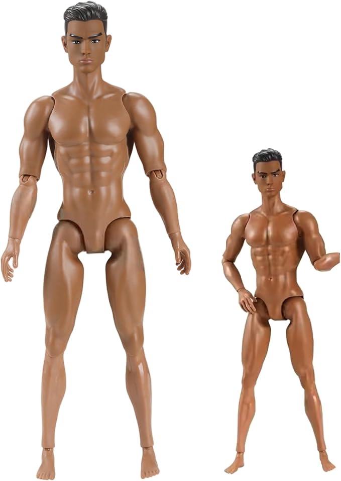1/6 Scale Action Figure Multi Jointed Posable Male Muscular Action Figure Body with Head for Display Doll Collection, Brown Body Custom Figures Blank