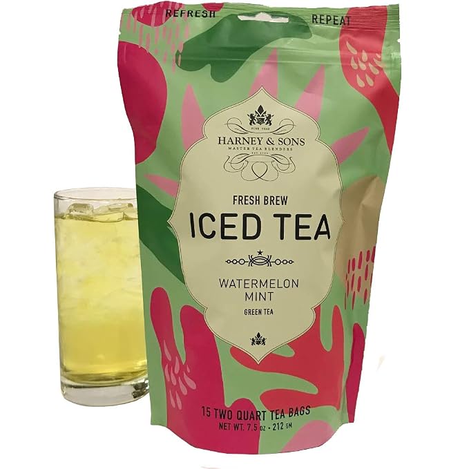 Harney & Sons Fresh Brew Herbal Iced Tea, Watermelon Mint Herbal Tea, 15 Iced Tea Bags, Brews Up to 30 Quarts, Refreshing Flavor