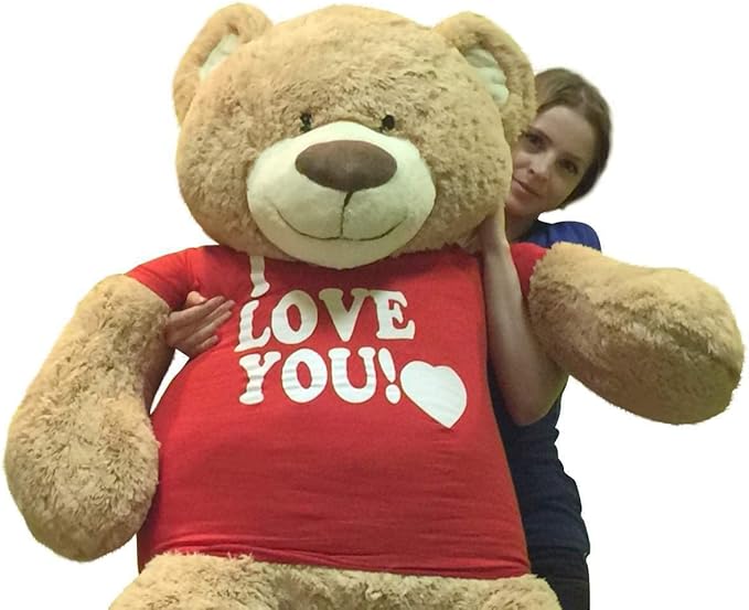 Big Plush Giant Teddy Bear with I Love You T-Shirt - Huge 5-Foot Plush Teddybear - Stuffed Animal - Loving Gift - OSO de Peluche - Cute Oversized Plushie - Jumbo Bear to Show You Care