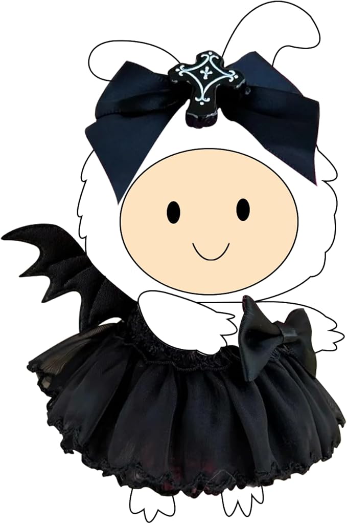 Black Devil Mini Skirt Outfit for 17cm Dolls, Cute Gothic Costume Set with Wings & Hair Clip, Elegant Doll Clothes for Photography & Display