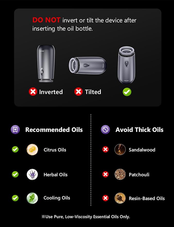 Waterless Essential Oil Diffuser, Rechargeable Portable Aromatherapy | Oil-Saving Design | Smart Memory | Aluminum | 3 Mist Levels | 3 Ambient Light Modes | Ultra Quiet | for Home Office Car