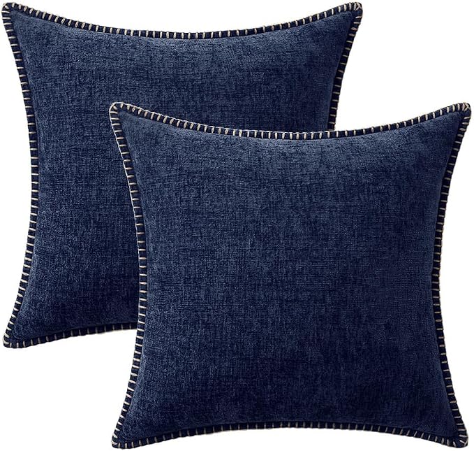 MIULEE Decorative Couch Throw Pillow Covers 20x20 Inch Navy Blue 2 Pack | Farmhouse Pillow Covers with Stitched Edge, Soft Chenille Cushion Cases, for Sofa Bed Living Room Home Decor