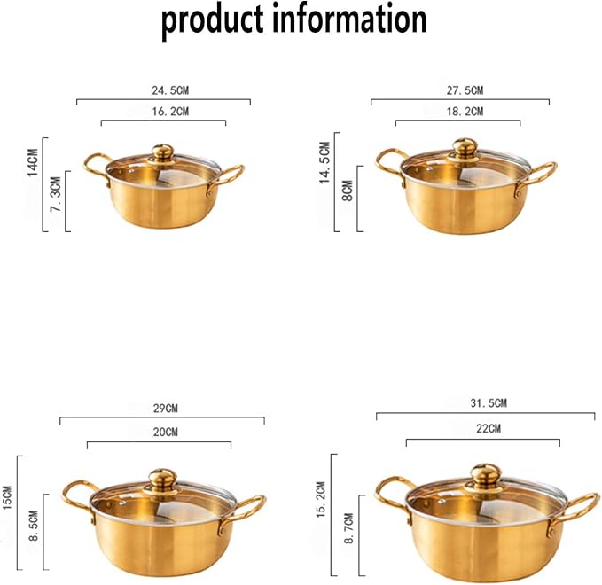 Ramen Soup Pot Pan with Lid Ramen Cooker Ramen Pot Korean Noodle Cooker Aluminium Alloy Cooking Pot with Lid Stock Pot for Cooking Soup Pasta and Stew Spoon,Gold,22CM