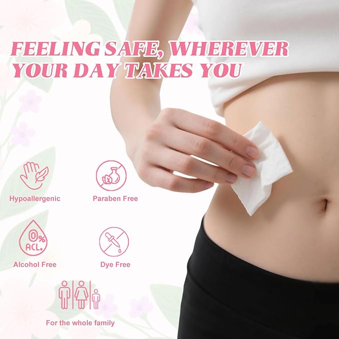 twoworld 50 Feminine Wipes Individually Wrapped,Flushable Wipes Travel | Feminine Care Vaginal Wipes for Adult,Women,Girl and Homeless(Unscented)
