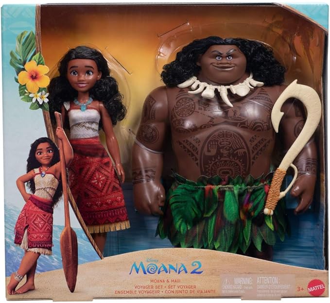 Mattel Disney Moana 2 Voyager 2 Doll Set, Moana & Maui Fashion Dolls in Removable Outfits with 4 Accessories, Inspired by The Movie