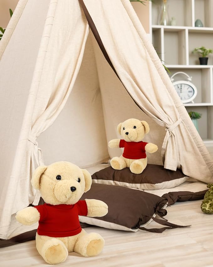 4 PCS Stuffed Bear Basic T Shirt Clothes for 10-12Inch, T Shirt Classic Crew Neck Bear, Cute Tiny Clothes DIY Bear Toy (10-12 Inch,Red)