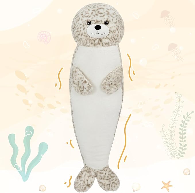 Tezituor 39 inch Giant Seal Stuffed Animal, Long Seal Plush Body Pillow, Hugging Soft Stuffed Ocean Seal Plush for Sleeping Kids Girlfriend