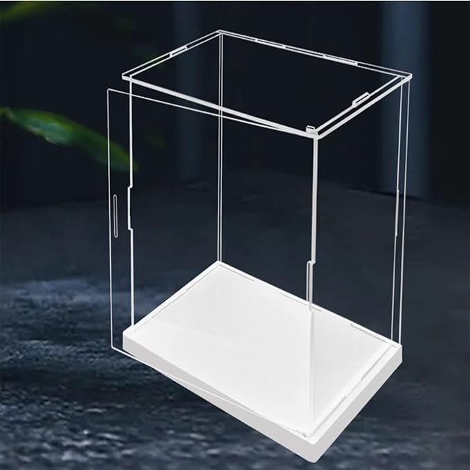 Side Opening Door Clear Acrylic Display Case-Assemble Countertop Box with White Base,Dustproof Protection Showcase for Action Figures Toys Collectibles (20x15x35cm/8x6x14inch)