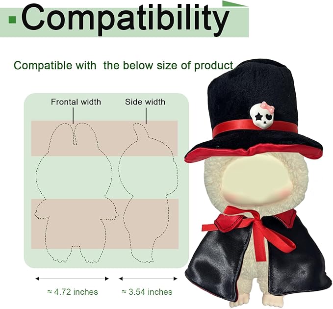Clothes Set, Compatible with La Boo-Boo Dolls(15cm & 17cm Monster Keychain, Macaron/Have a seat/Energy). Clothing Accessories for 6.7" Blind Box.(Red Halloween Cloak)