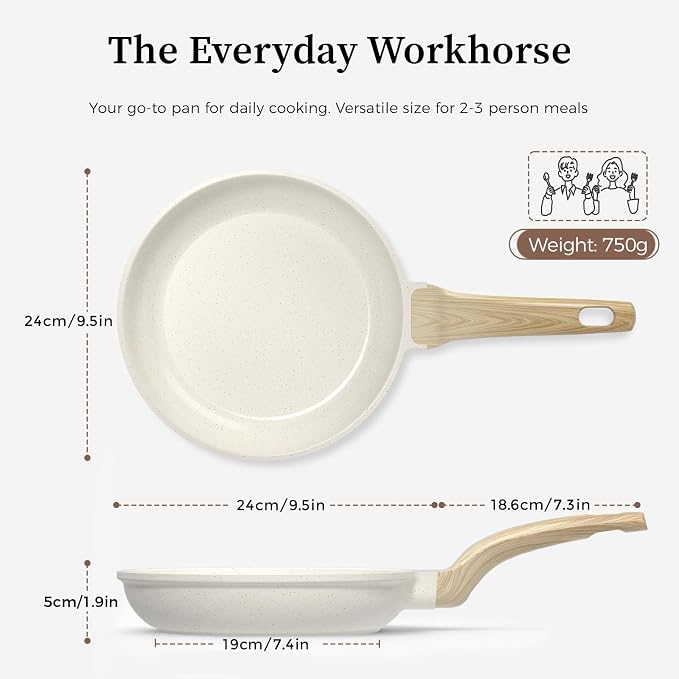 YASHE 9.5 Inch Granite Nonstick Frying Pan Non-Toxic, Induction Hob | PFOA/PFOS Free Cooking Pan Scratch Resistant with Stay-Cool Handle Omelette Pan for All Stovetops