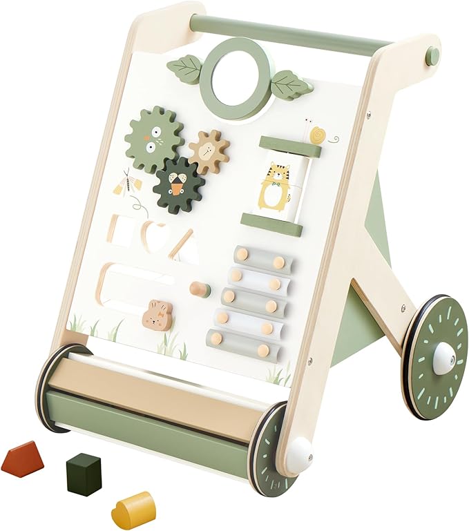 Beright Wooden Baby Walker with Roller Upgraded, Push and Pull Learning Activity Walker, Multi-Functional Kidsโ Activity Toys, Develops Motor Skills & Stimulates Creativity, Green
