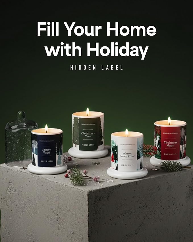 Hidden Label Christmas Tree Candle, 10oz Bell Jar, 60H Soy Wax | Fresh Pine Aromatherapy | Non Toxic Clean Burn | Holiday Gift Ready | Evergreen Forest Scent
