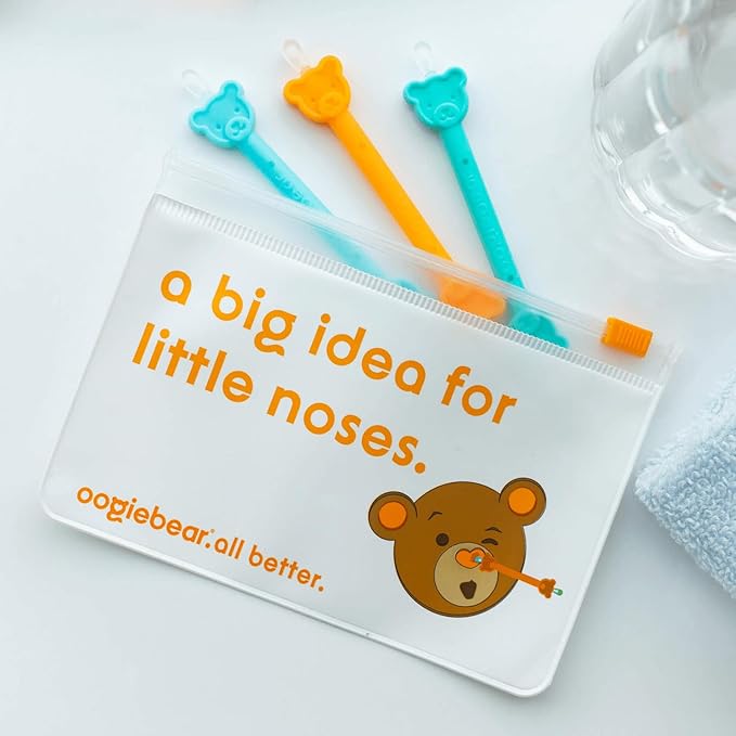 oogiebear: Baby Nose Cleaner & Ear Wax Removal Tool - Safe Booger & Earwax Removal for Newborns, Infants, Toddlers - Dual-Ended - Essential Baby Stuff, Diaper Bag Must-Have - 3 Pack with a Pouch