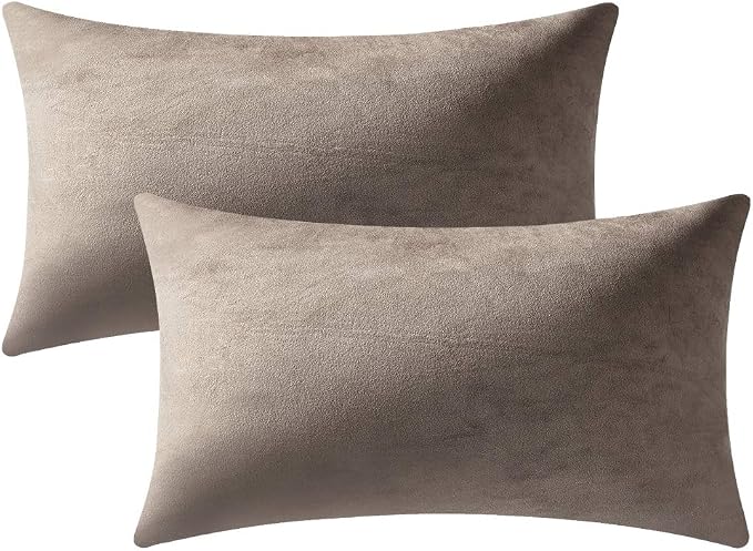Lumbar Pillow Covers 12x20 Taupe: Pack of 2 Cozy Soft Velvet Rectangular Modern Luxury Decorative Throw Pillow Cases for Sofa Couch Living Room Bed Home Decor