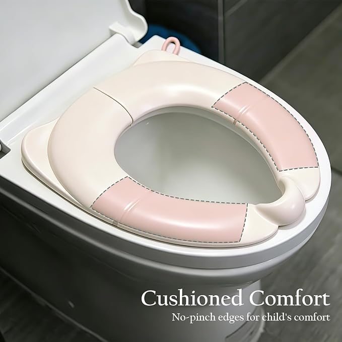 Kids Foldable Toilet Seat with Storage Bag - Training Urine Anti-Slip Toilet Seat Cover with Splash Guard for Children Toddlers, Portable & Travel-Friendly Easy Clean Universal Fit-Pink